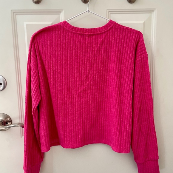 Women's Pink Ribbed Crew Neck Sweater - Picture 2 of 3